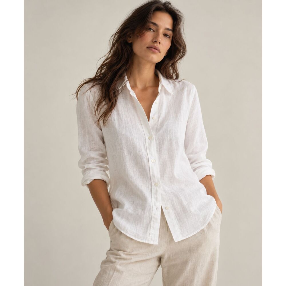 Everlane 100% Linen Button Down Shirt Women’s Size 6 Fits M White Long Sleeve